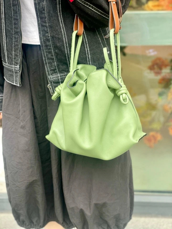 LOEWE Medium Flamenco Leather Bucket Bag Green For Women