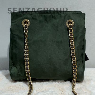 Prada Green Parachute Tote Chain Shoulder Bag Women's Classic