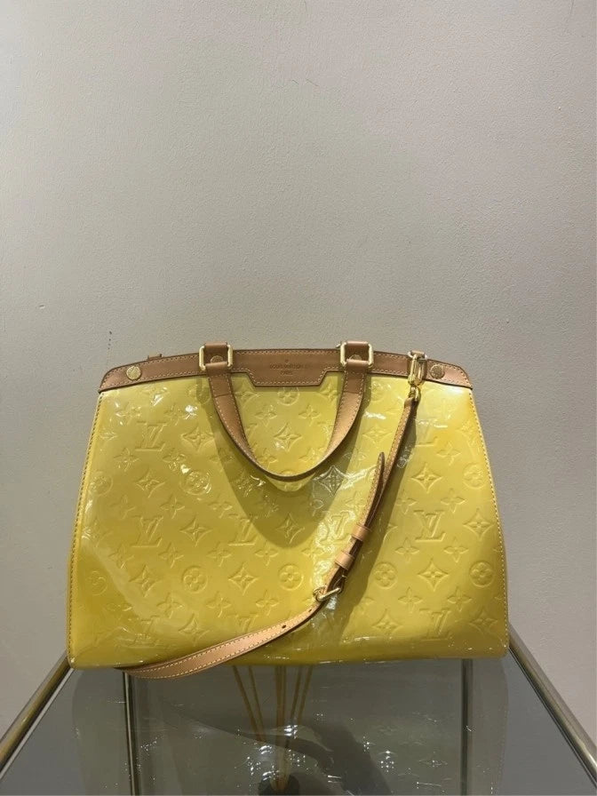 Louis Vuitton Brea Yellow Patent Leather Tote Handbag