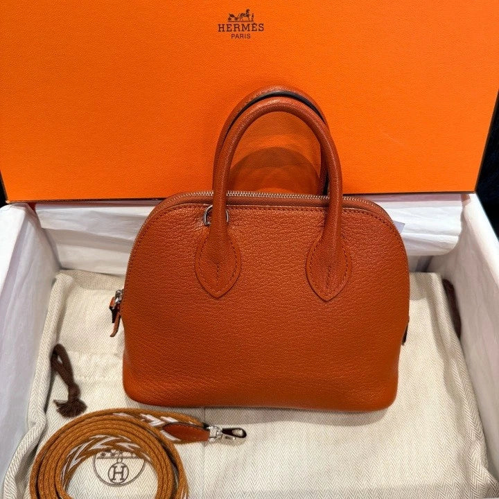 Hermes Bolide Mini Top Handle Bag Crossbody Orange Silver Classic Women D