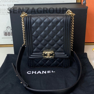 Chanel Le Boy Black Gold Calfskin Chain Shoulder Crossbody Bag Classic