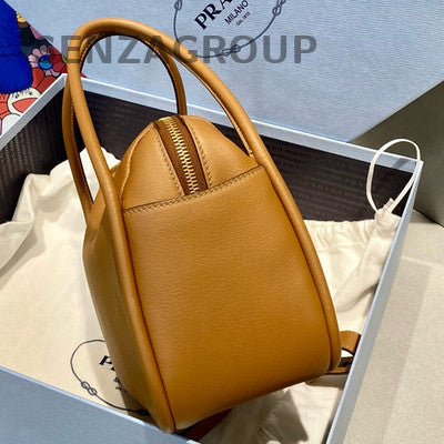 Prada Soft Grain Leather Brown Handbag Shoulder Bag Classic Logo