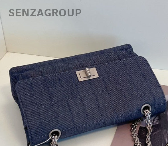 CHANEL 2.55 Denim Chain Shoulder bag Crossbody Women Blue