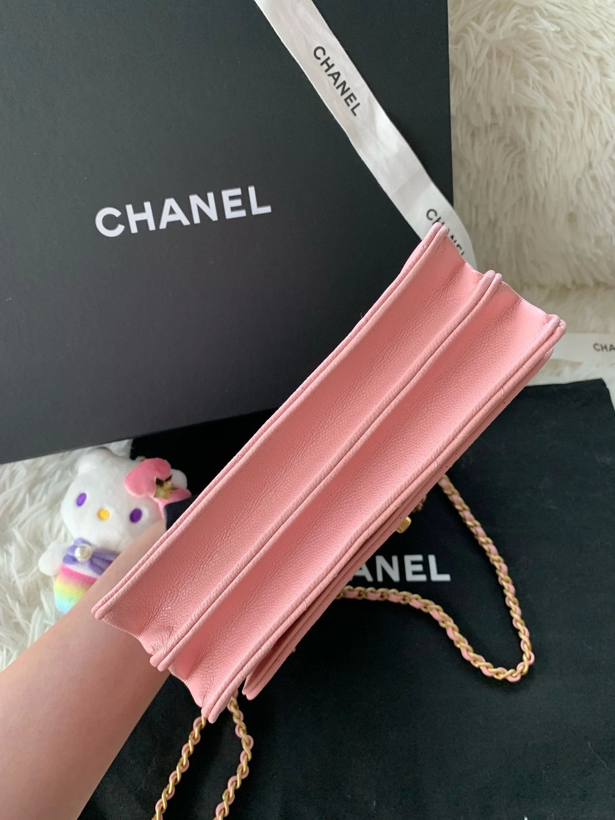 Chanel WOC Organ Bag Logo Handle Leather Pink Handbag Crossbody Women