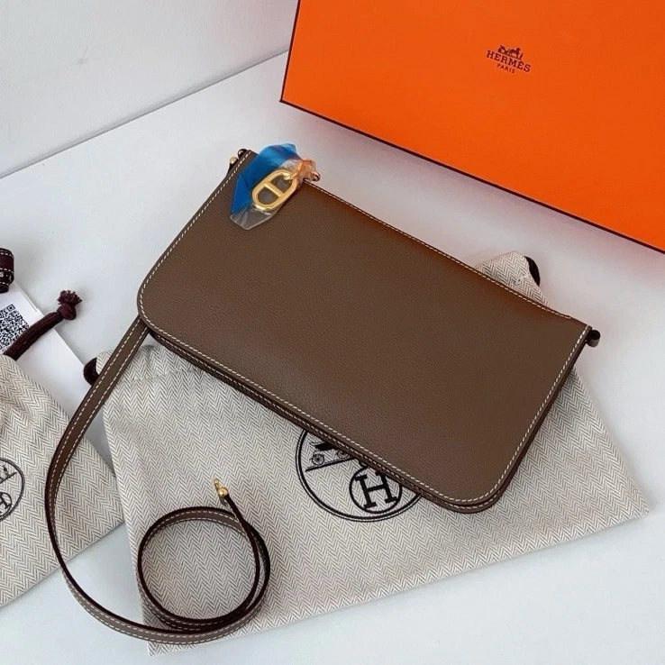 Excellent Hermes Zipengo To GO 2Way Handbag Shoulder Bag Gray Gold Hardware