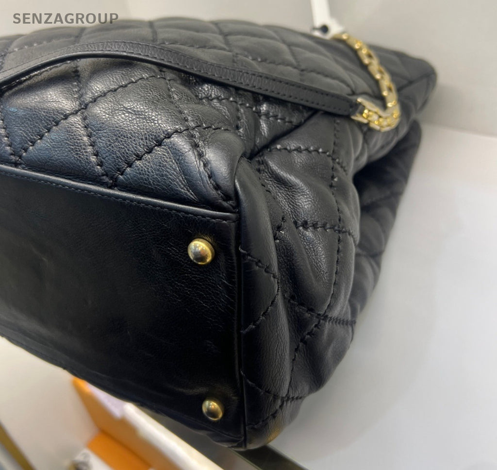 Chanel Tote Calfskin 2Way Top Handle Bag Chain Shoulder Bag Black Gold Women