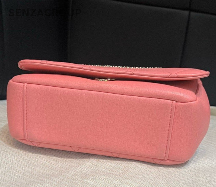 Chanel Diamond Chain Shoulder Bag Pink Gold Used Women Classic Fashion