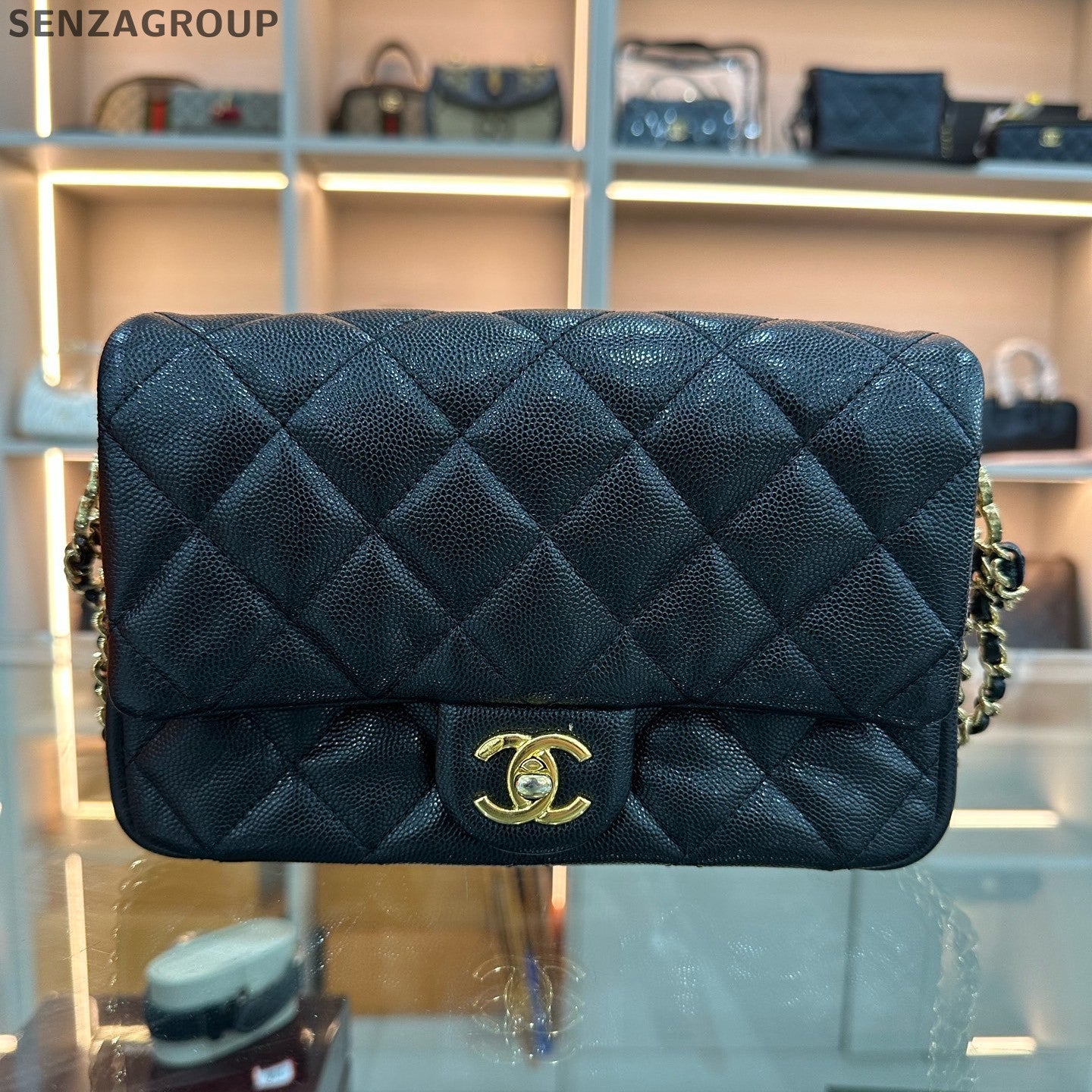 Chanel Quilted Black Square Mini Flap Bag with Gold Hardware