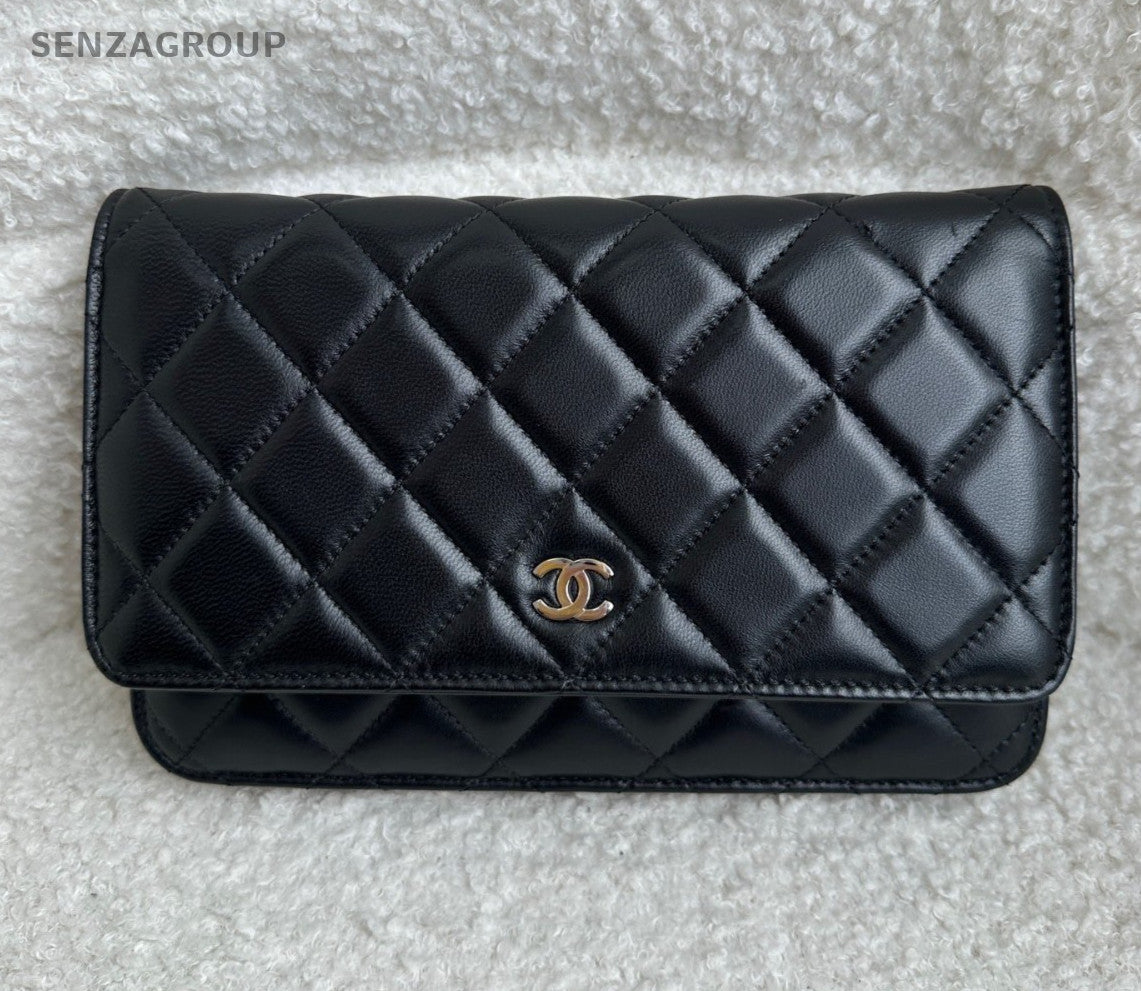 CHANEL Woc Lambskin Diamond Pattern Chain Shoulder bag Black Silver Women