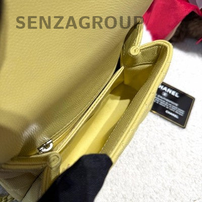Chanel Calfskin Mini Coco Handle Yellow Handbag Chain Strap Crossbody
