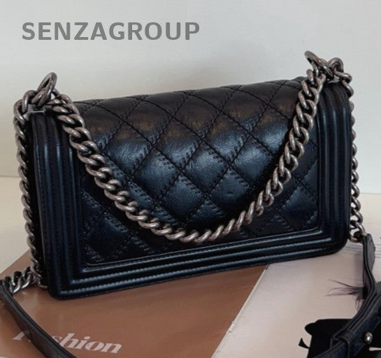 Chanel Leboy MM Calfskin Chain Shoulder Bag Black Silver Women Classic Fashion