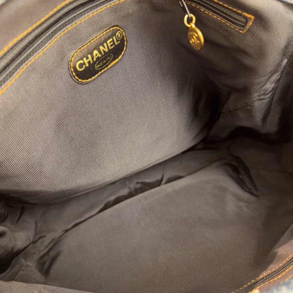 Chanel Denim Tortoise Shell Handle Tote Bag Handbag Blue Classic