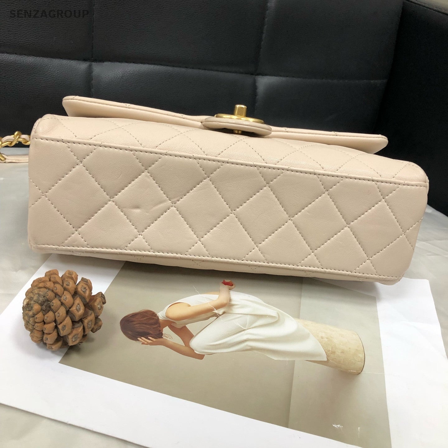 Chanel CF Quilted Flap Bag Beige Gold Chain Shoulder Crossbody Women Fashion