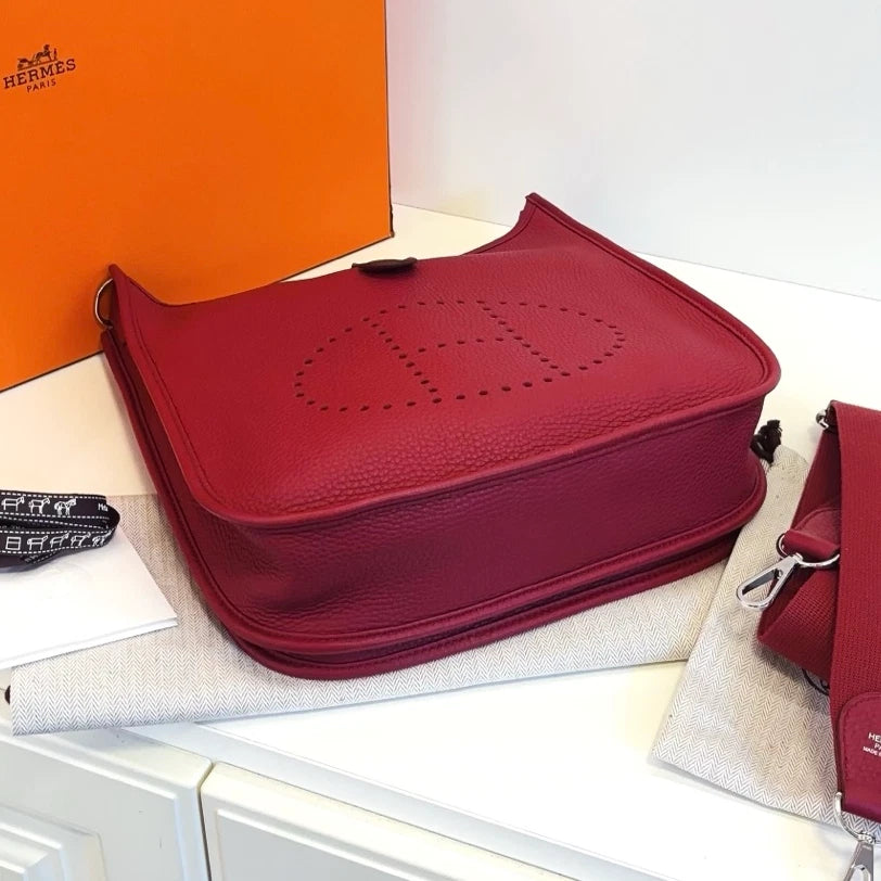 Hermes Evelyne29 Shoulder Bag Crossbody Used Women Red Silver Classic