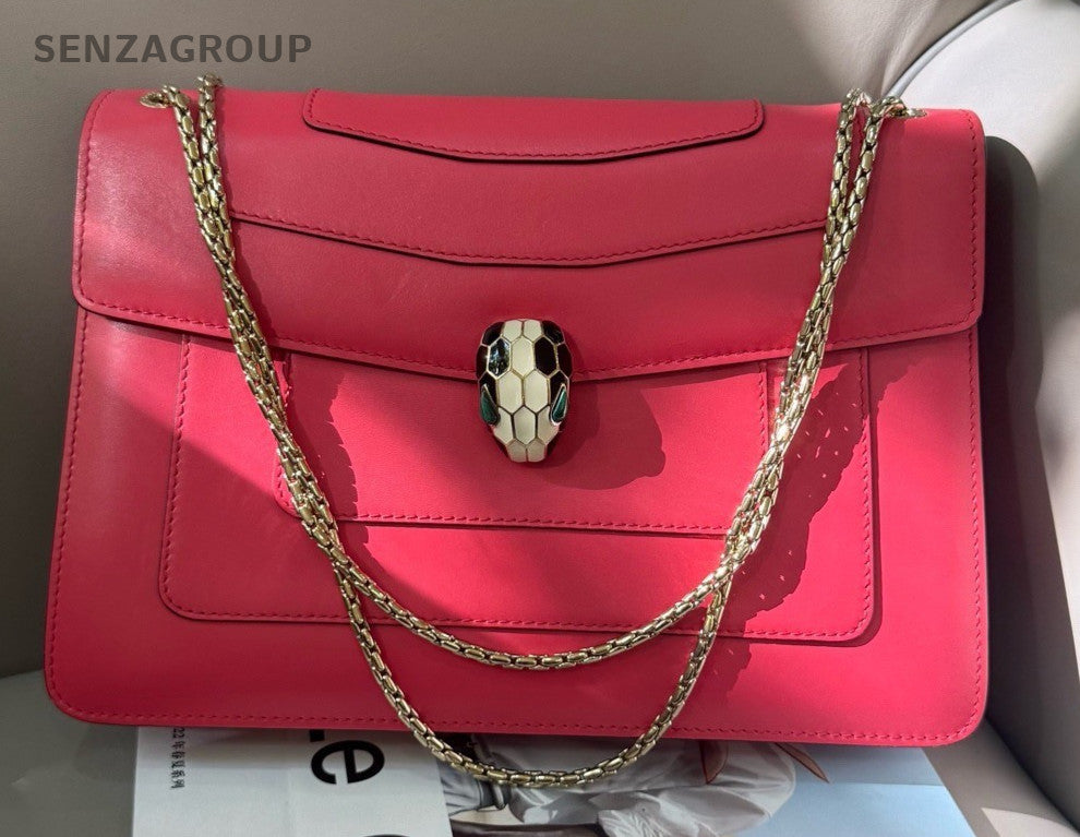 Bvlgari Snake Head MM Chain Shoulder Bag Pink Used Women Designer Classic