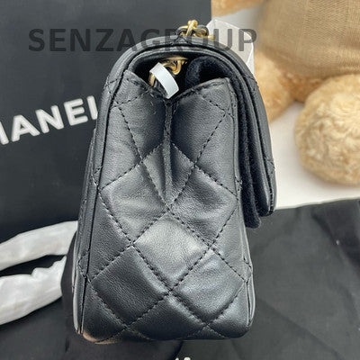 Chanel Classic Flap Quilted Chain Shoulder Bag Black Gold Women's Fashion