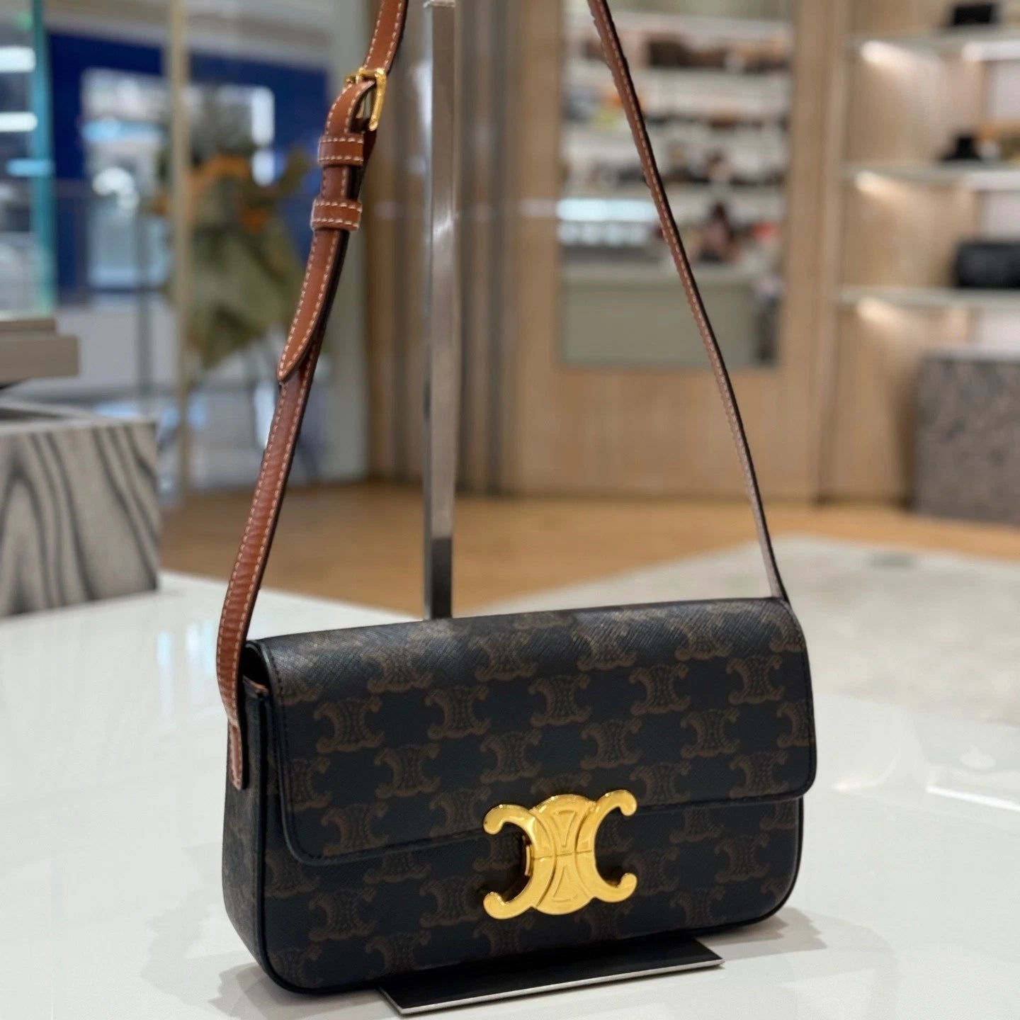 Celine Triomphe Monogram Canvas Shoulder Bag For Women