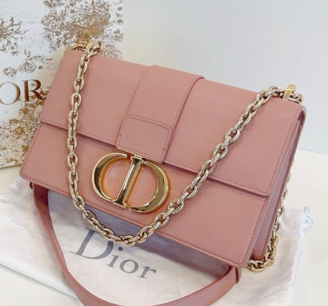 Christian Dior Montaigne MM Chain Shoulder Bag Pink Gold Used Women Classic