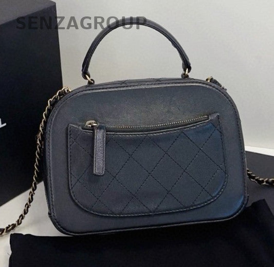 Chanel Camera Case Calfskin Top Handle Bag Chain Crossbody Black Gold Women