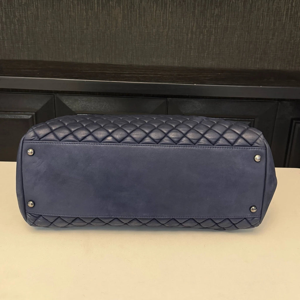 Chanel Bubble Quilt Tote Chain Shoulder Bag Blue Silver Women Diamond Classic