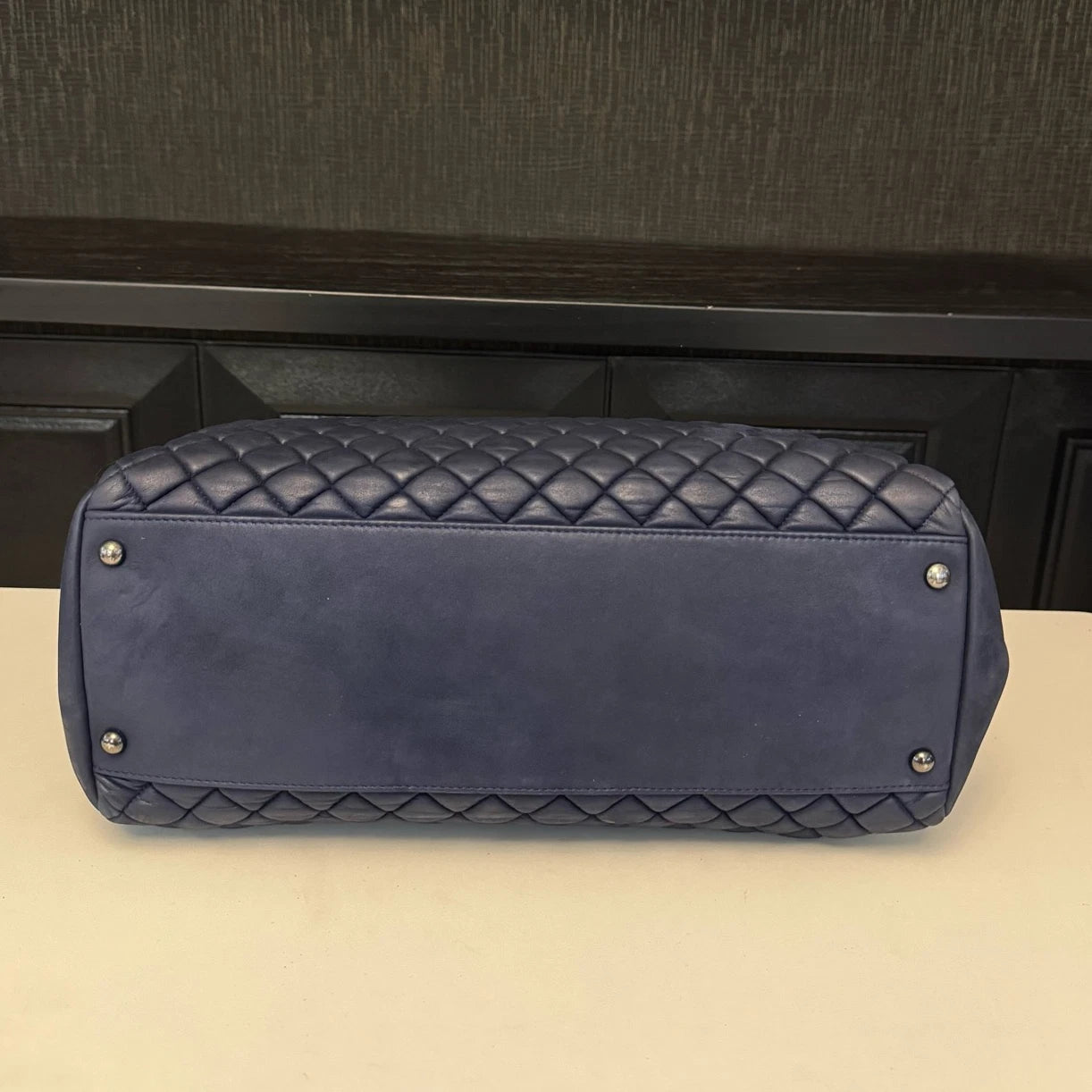Chanel Bubble Quilt Tote Chain Shoulder Bag Blue Silver Women Diamond Classic