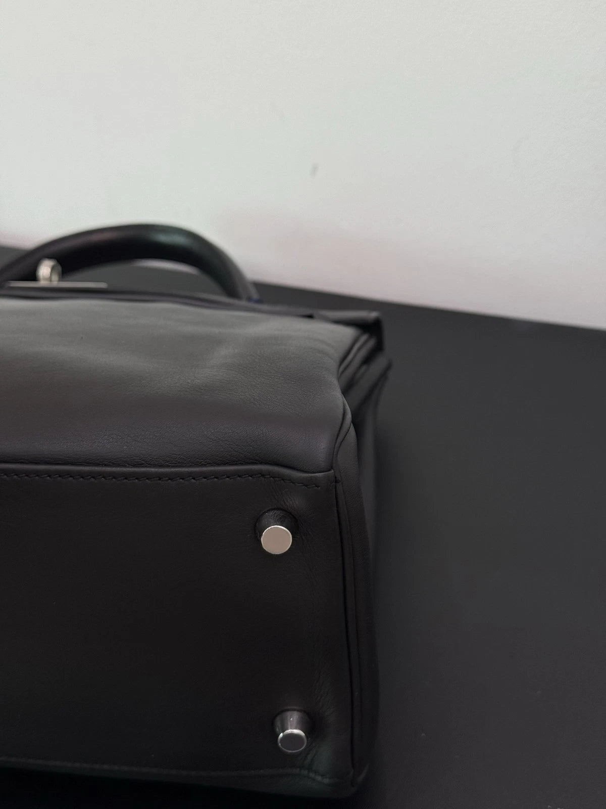 Hermes Kelly32 Evergrain Top Handle Bag Crossbody Black Silver Classic Women