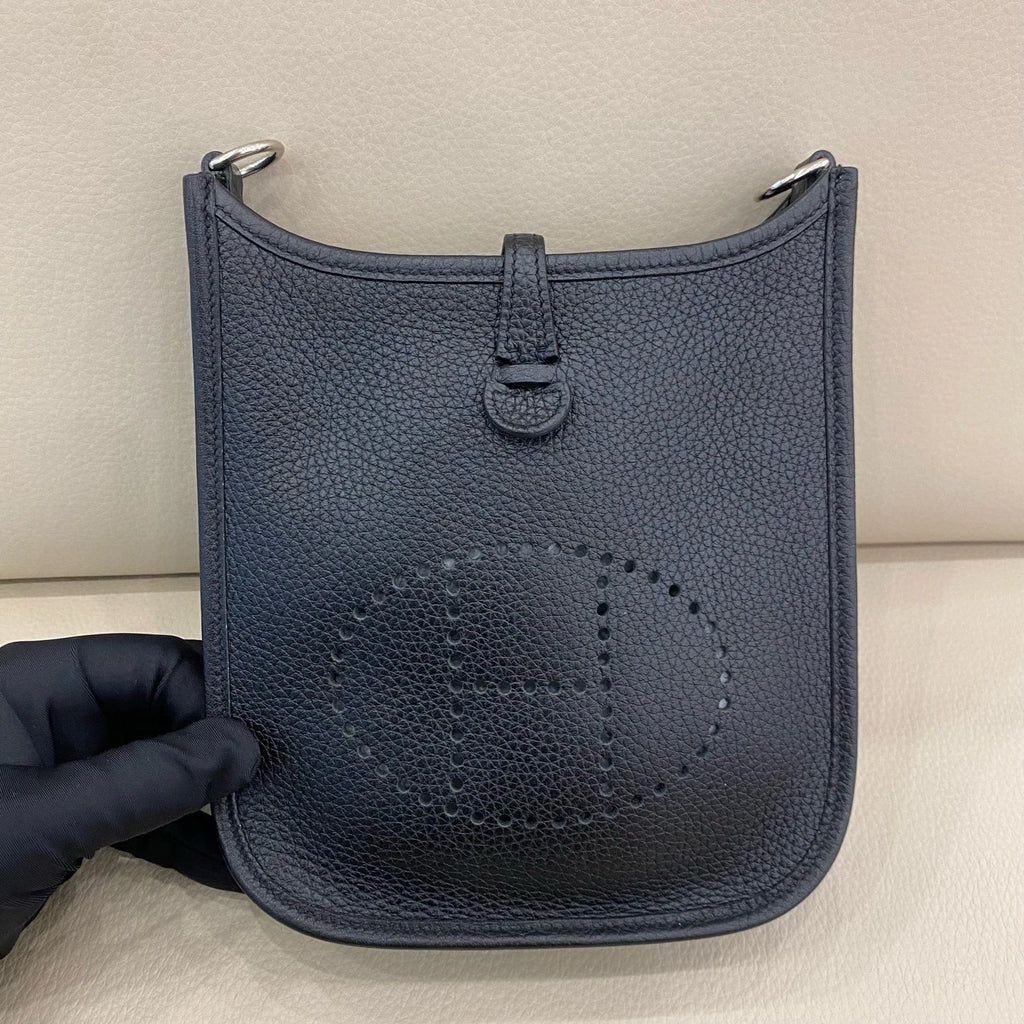 Hermes Evelyne16 Mini Black Silver Leather Crossbody Bag For Women