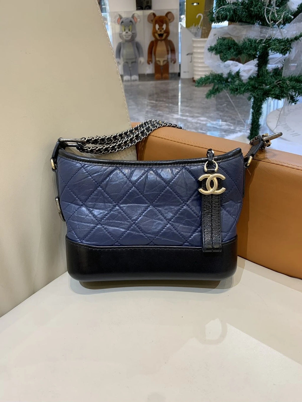 CHANEL Small Blue Black Colorblock Crossbody Shoulder Bag Women