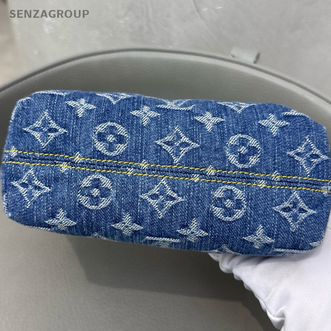 Louis Vuitton Denim Blue Shoulder Bag Gold Buckle Women's Classic Fashion