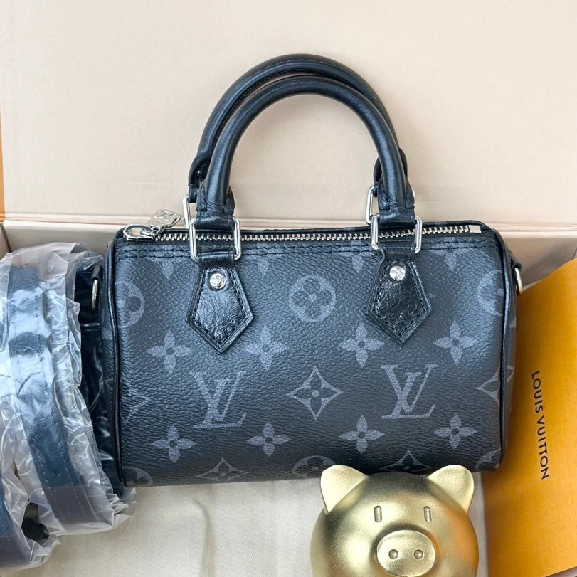 Louis Vuitton Speedy Nano Monogram Top Handle Crossbody Bag Black Women S