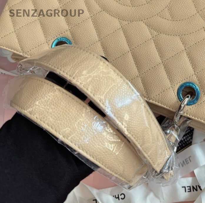 Chanel GST Chain Shoulder Bag Beige Silver Diamond Women Classic