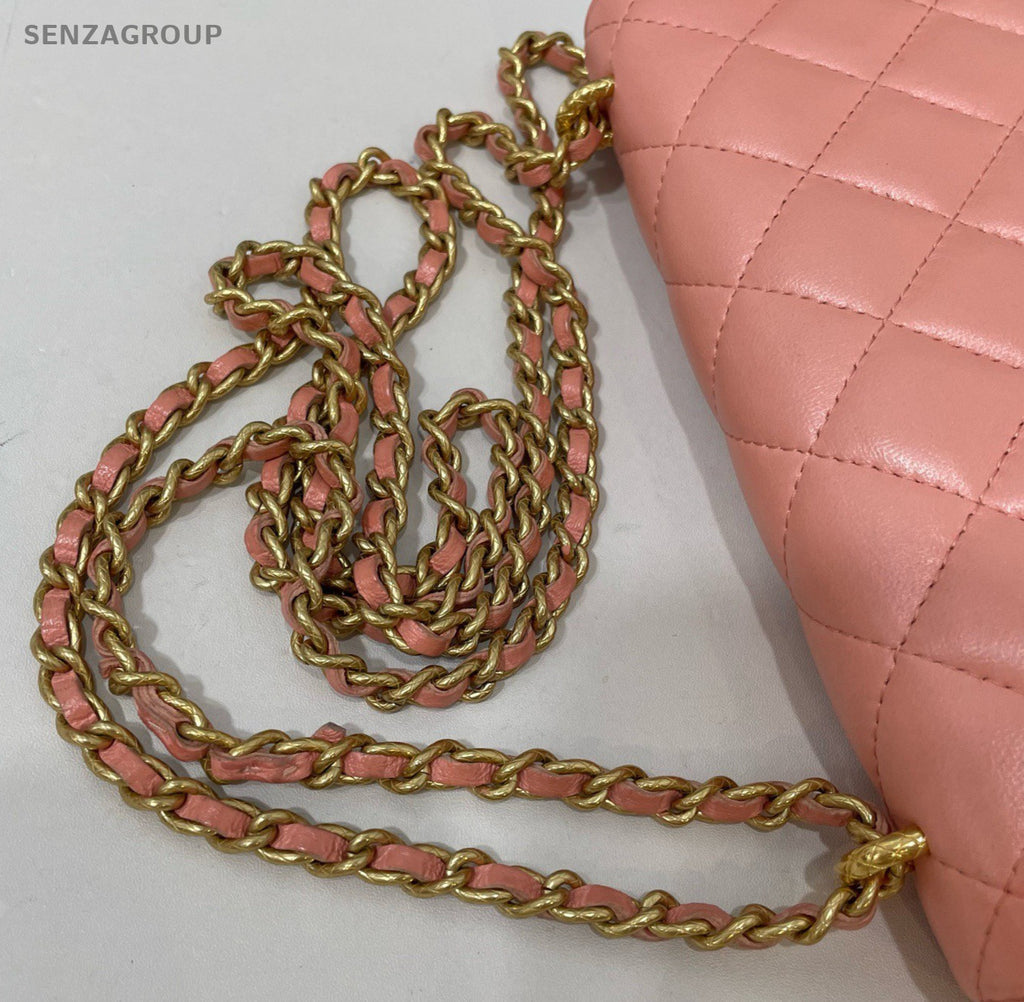 Chanel WOC Chain Lambskin Shoulder Bag Crossbody Pink Gold Women Classic