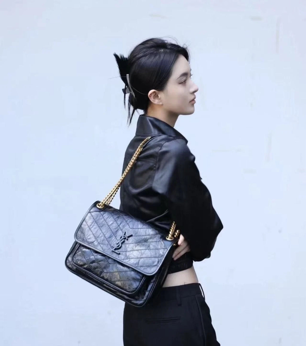 Authentic 99 New YSL NIKI D-Buckle Leather Shoulder Bag For Women