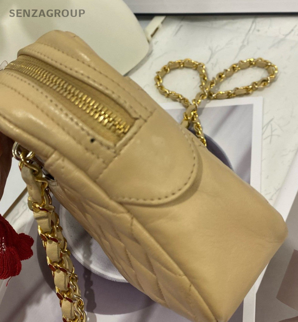 Chanel Vintage Diamond Pattern Chain Shoulder Bag Crossbody Brown Gold Women