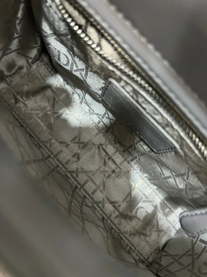 Dior Gray Leather Lady Dior Top Handle Shoulder Bag For Women