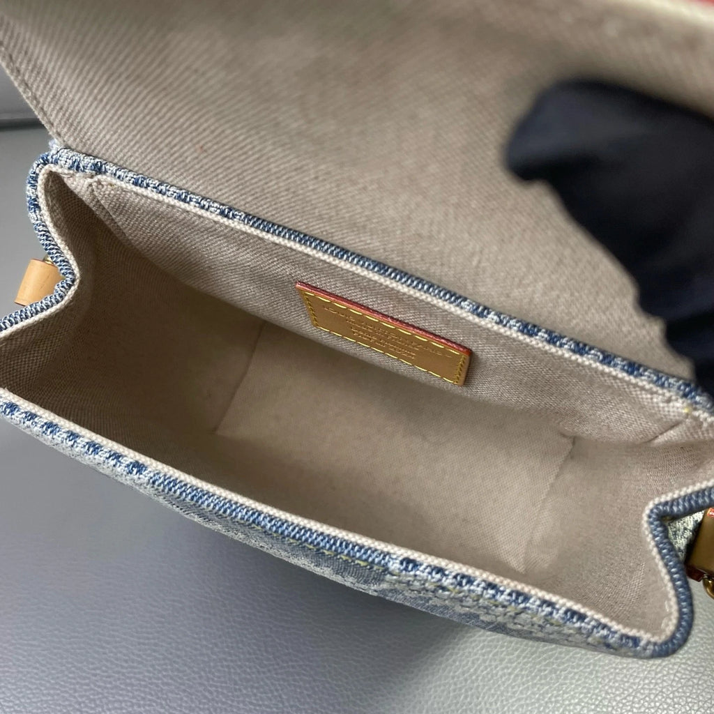 Louis Vuitton Nano Steamer Denim Checkered Crossbody Bag For Women