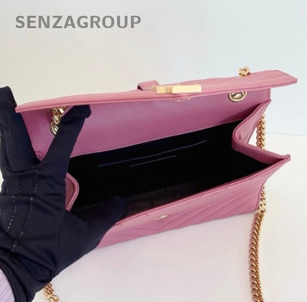 Saint Laurent Envelope MM Chain Shoulder Bag Crossbody Pink Gold Women Classic