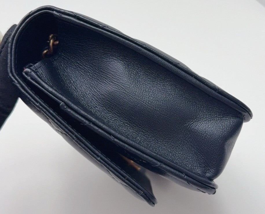 Chanel WOC Pearl Hand Strap Top Handle Chain Crossbody Black Gold Women Classic