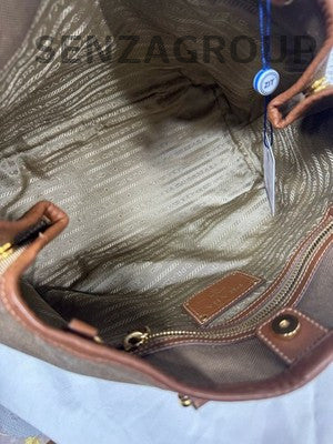Prada Brown Canvas Tote Shoulder Crossbody Bag Women Classic Fashion