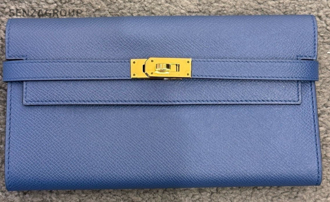 Hermes Kelly Epsom Leather Long Wallet Blue Gold Used Women Classic