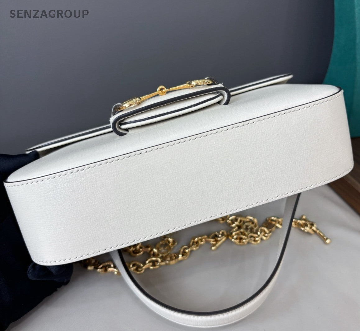 Gucci Horsebit1955 Saddle Chain Shoulder Bag Crossbody White Gold Women Classic