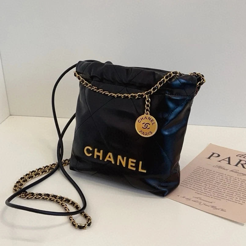 Chanel 22Bag Mini Chain Shoulder Crossbody Black Gold Women Classic
