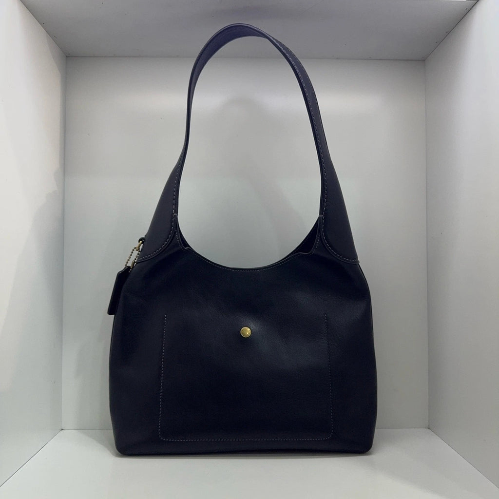 Coach Leather Brooklyn 28 Logo Hobo Shoulder Handbag For Women Black