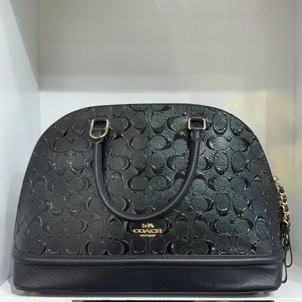 Coach Black Embossed Leather Shell Handbag For Women