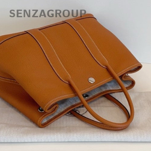 Hermes Garden Party30 Top Handle Bag Brown Silver Women Classic Fashion