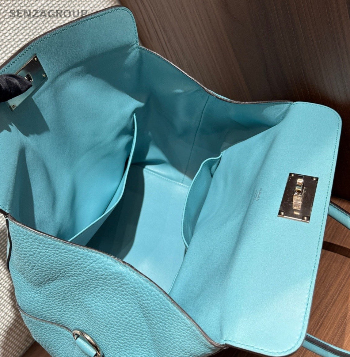 Hermes Toolbox Top Handle Bag Blue Silver Used Women Classic Designer