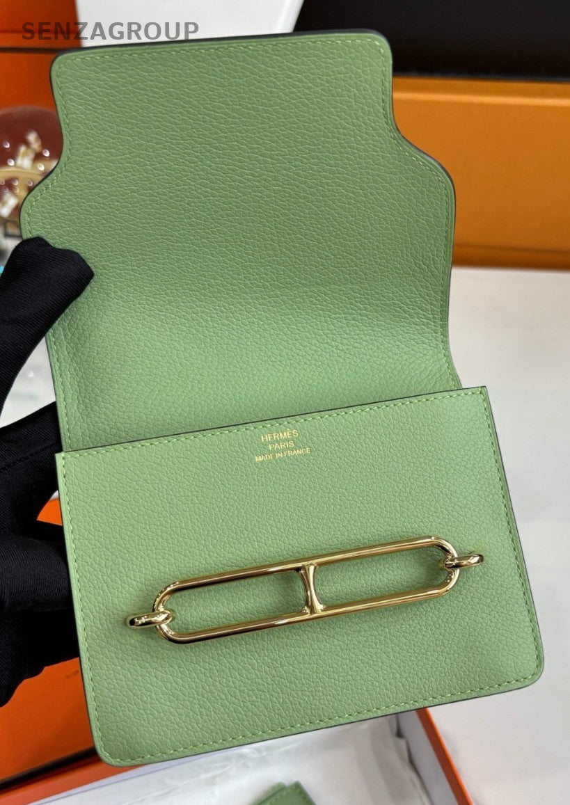Hermès Roulis Slim Leather Clutch Wallet Green Women Almost Brand New