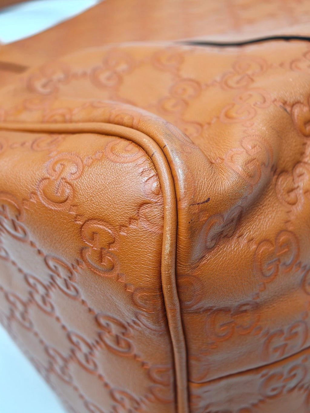 Gucci Boston Calfskin Monogram Top Handle Bag Orange Gold Used Women Classic