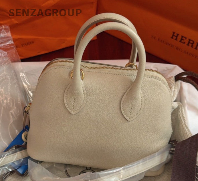 Hermes Bolide Mini Evercolor Top Handle Crossbody White Gold Used Women Classic