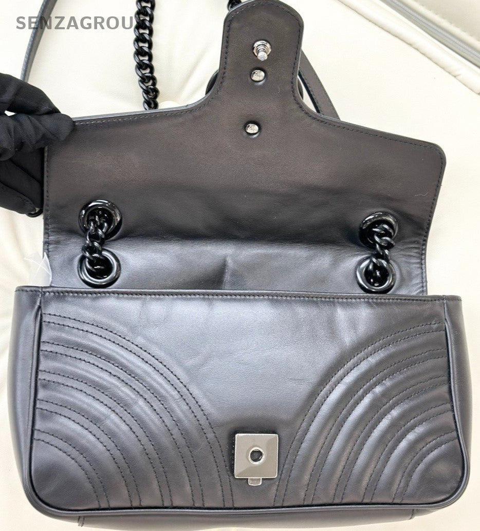 Gucci GG Marmont 26 SoBlack Calfskin Chain Shoulder Crossbody Bag Women Black